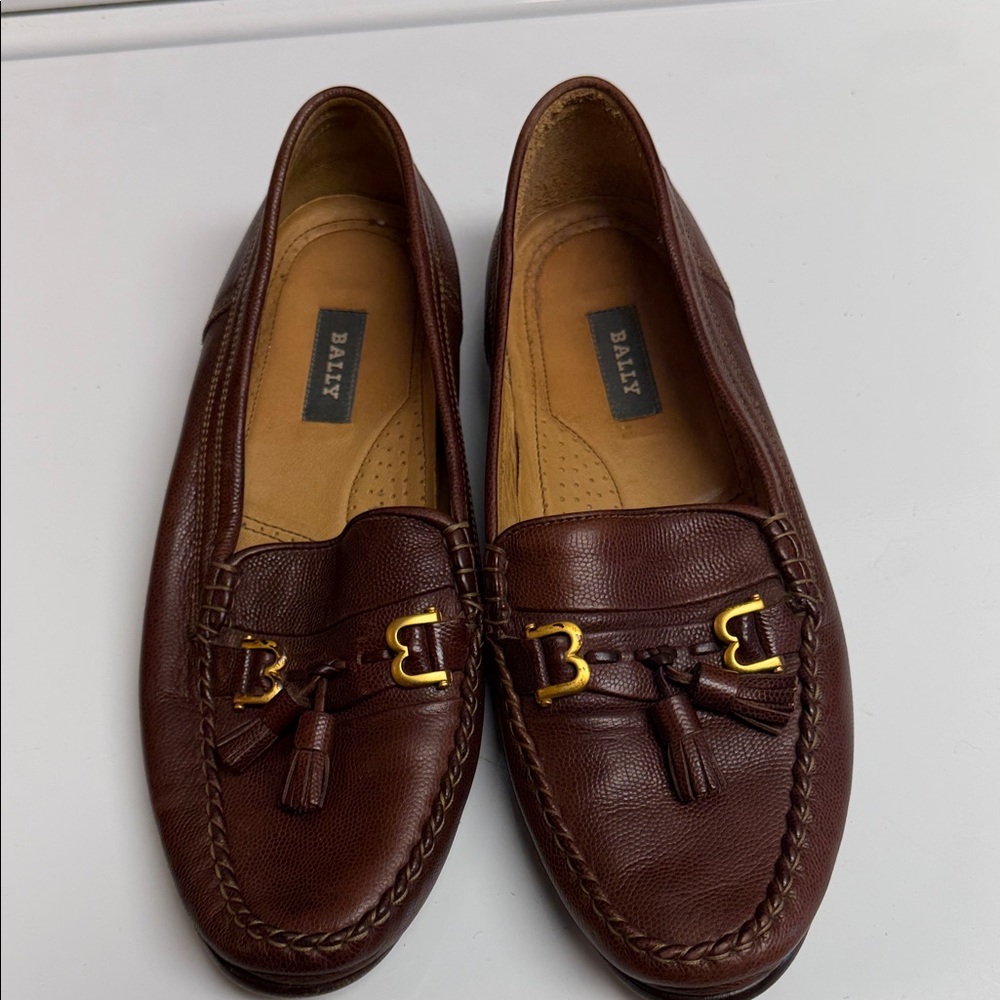 Bally men's brown leather horsebit noble dress loafers. Size 10